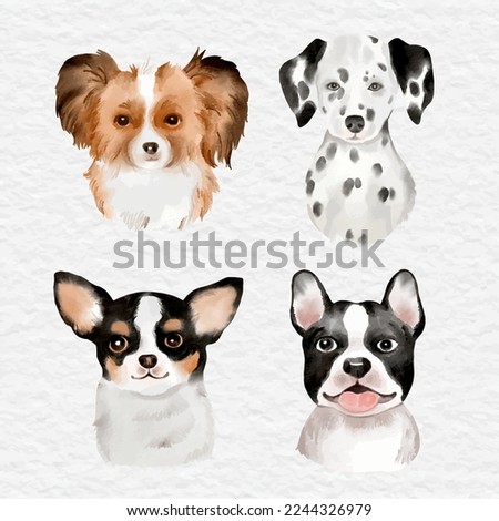 watercolor dog puppy face element collection clip art