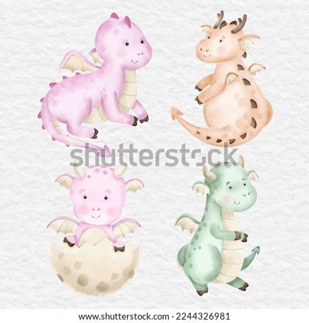 watercolor cute dragon baby clip art collection