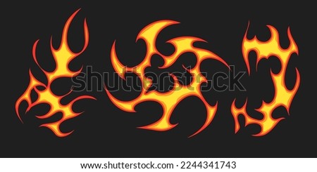 Popular and trending vector fire ornament objects 2023 for tshirts, long sleeves, hoodies, parkas, streetwear, apparel and pajamas. Hand drawing of cool vector fire.