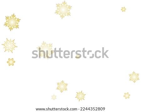 Glitter snowflakes frame on white horizontal background. Falling snow with golden glitter snowflakes for party invite. Vector illustration.