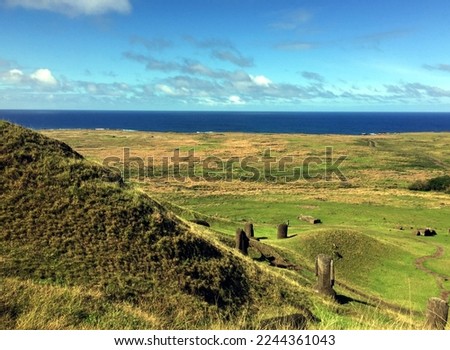 Horizon seen from an archaeological site on Easter Island, Chile.