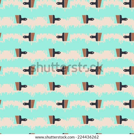 Blue paint brushes leaving a horizontal trail. Vector seamless pattern.