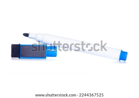 Blue whiteboard marker on white background isolation