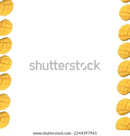 Healthy fruits background. Studio photo of different Mangos isolated white background. High resolution product. Mango background space for text