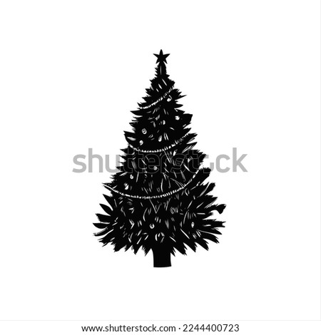 Vector illustration of Christmas tree head logo. A black and white christmas tree with a star on top of it, with a white background 