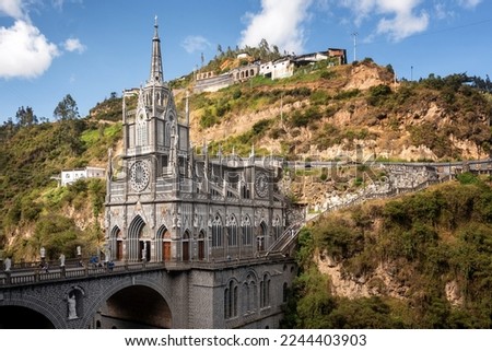 The National Shrine Basilica of Our Lady of Las Lajas over the Guáitara River in Narino Department of Colombia in Ipiales, considered one of the most beautiful churches in the world