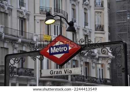 Gran Via Metro Station Sign in Madrid, Spain Royalty-Free Stock Photo #2244413549