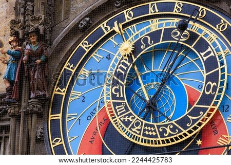 Prague astronomical clock close-up. The main attraction of the capital of the Czech Republic. Background or backdrop