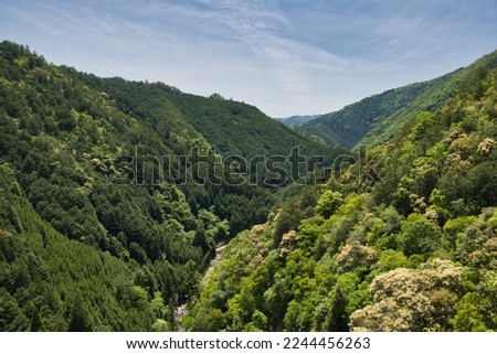 A view of the valley where the Kiyotaki-River runs.   Kyoto Japan
