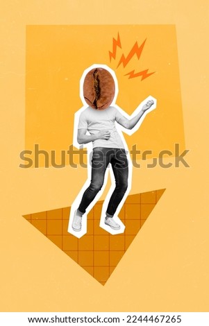 Exclusive picture sketch collage image of funny funky guy coffee bean instead of head playing guitar isolated painting background