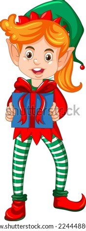 Cute kid wearing elf costume cartoon illustration