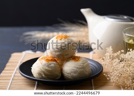 Chinese pastry moon cake, Traditional dessert celebrating in Chinese festival mid autumn or new year