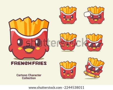 French fries cartoon. vector illustration with different expressions
