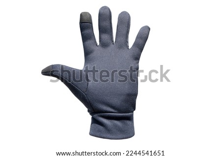 Casual black volumetric gloves isolated on white background. Black winter warm wool gloves isolated on white.