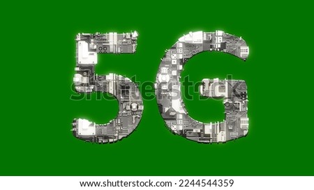 industrial style cybernetical text 5G on green screen background, isolated - object 3D illustration