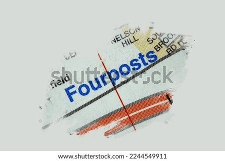 Fourposts District of the port city of Southampton, Hampshire, United Kingdom atlas map town name - painting