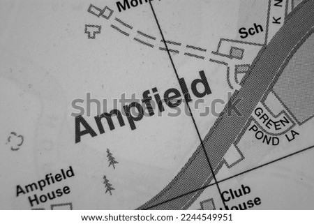 Ampfield village, Hampshire, United Kingdom atlas map town name - black and white