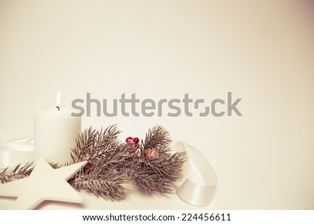 christmas decoration with white candle (background) 