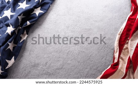 Happy Presidents day concept made from American flag and on dark stone background.