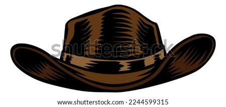 A cowboy or sheriff American western wild west hat in a vintage woodcut style