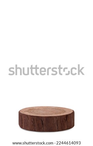 A wooden section of a tree, a podium for product presentation isolated on a white background.