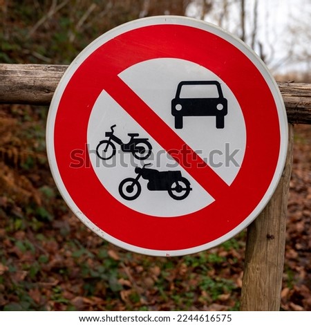 access prohibited to motor vehicles. Road sign. Highway code sign. indication access prohibited to motor vehicles