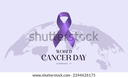 World Cancer Day. With White Background. Purple Gradient Ribbon illustration. Celebrate World Cancer Day on February 4th. Suitable for banners, posters, social media etc