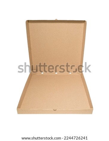 Blank brown open cardboard Pizza paper box isolated on white background. Packaging template mockup. 