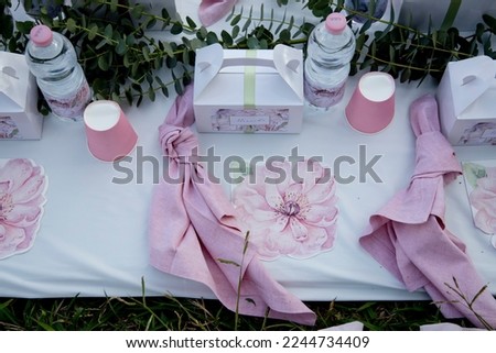 scenographic material for a party with a breakfast on the lawn theme