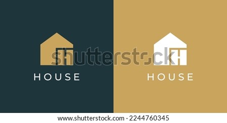 House Logo. White and Gold House Symbol with H Letter isolated on Double Background. Usable for Real Estate, Construction, Architecture and Building Logos. Flat Vector Logo Design Template Element.