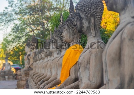 Buddha statues at the temple of Wat Yai Chai Mongkol in Ayutthaya near Bangkok, Thailand