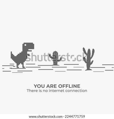 Pixel art of dinosaur describing offline error for internet. No Internet Webpage design concept. Google Chrome Game: No Internet Connection. Mozilla Firefox. Lost Connection. Windows 8 10 11 7 pro Xp Royalty-Free Stock Photo #2244771759