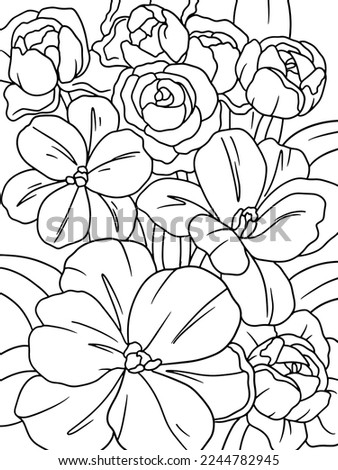 Exotic bouquet of flowers. doodle flower coloring book or page