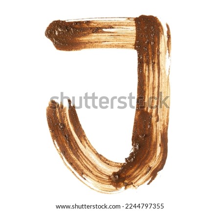 Wet mud alphabet, brush stroke letter J isolated on white, clipping path