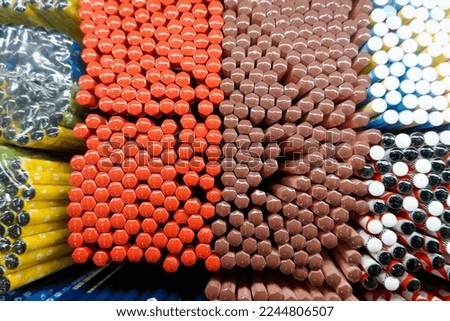Top view of pencils of various colors