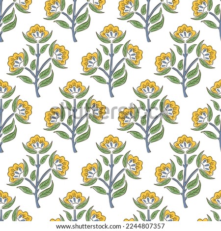 SPRIG FLORAL WITH BLOCK PRINT DETAIL SEAMLESS PATTERN IN EDITABLE VECTOR FILE Royalty-Free Stock Photo #2244807357