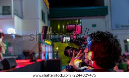 Camera show viewfinder image catch motion in interview or broadcast wedding ceremony, catch feeling, stopped motion in best memorial day concept. video cinema production .