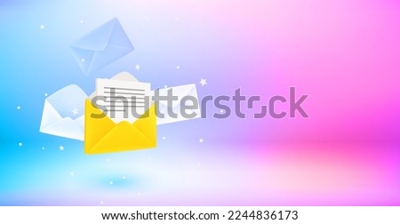 Sending mail concept. 3d vector landscape orientation banner with copy space Royalty-Free Stock Photo #2244836173