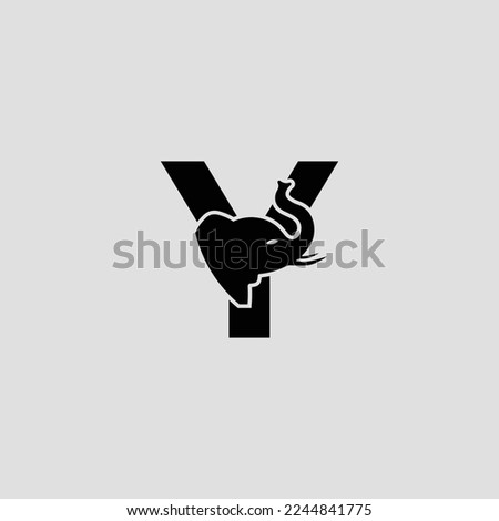 Initial letter Y with elephant shape line art. Modern Elephant Y Letter Alphabet Logo Design.
