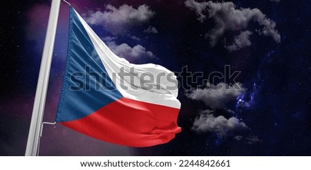 Czech Republic national flag cloth fabric waving on beautiful Blue Background.