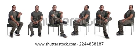 various poses of same man sitting on the chair on white Royalty-Free Stock Photo #2244858187
