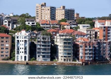 The view of waterfront residential buildings in Kirribilli suburb district in Sydney (New South Wales).