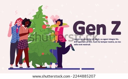 mix race women standing together and embracing near fir tree happy new year merry christmas holidays celebration