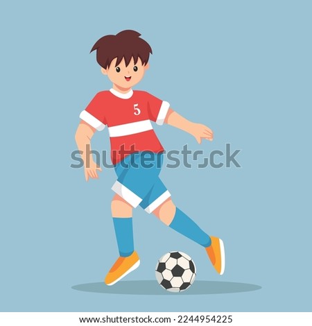 Kid Playing Football Character Design Illustration