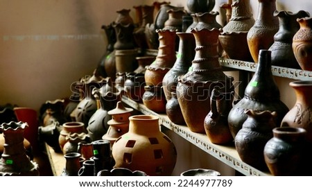 The ceramic of the Champa people in Bau Truc pottery village, Ninh Thuan, Vietnam is completely handmade Royalty-Free Stock Photo #2244977789