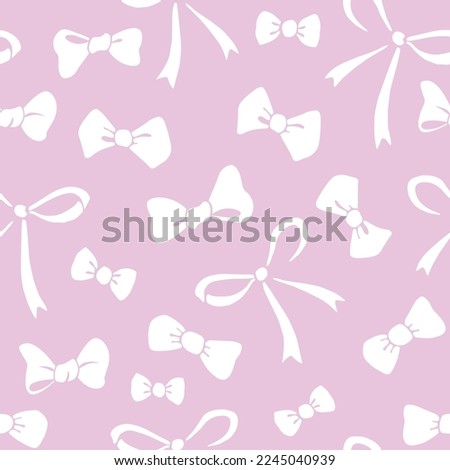 Seamless pattern with different white flat bows, ribbons isolated on pink background. Cute fun simple abstract vector texture for fabric, wrapping paper, girls design