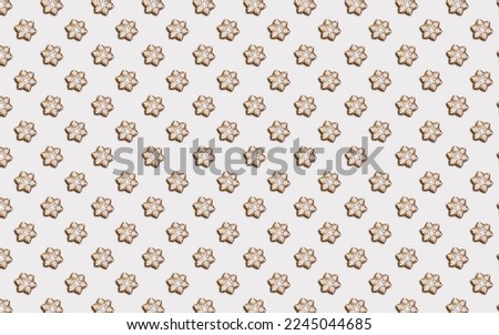 Seamless pattern of cookies in the shape of Snowflake, on a gray background, minimal print for new year card or wrapping paper. Happy new year and merry christmas concept