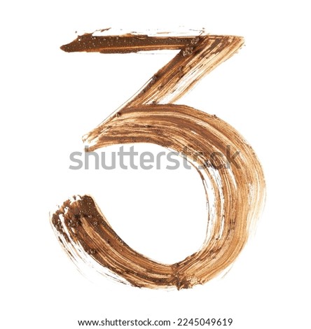 Wet mud in shape number 3, three brush stroke isolated on white, clipping path Royalty-Free Stock Photo #2245049619