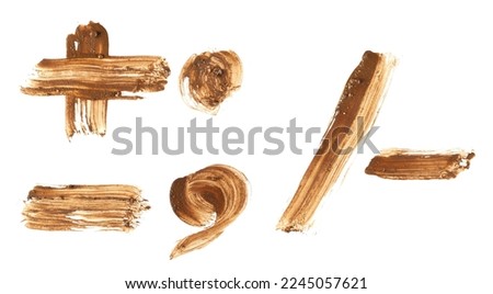 Wet mud in shape punctuation marks, brush stroke isolated on white, clipping path