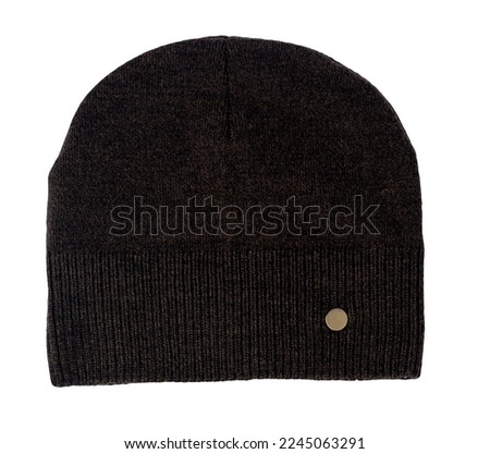 dark brown  hat isolated on white background .knitted hat top view